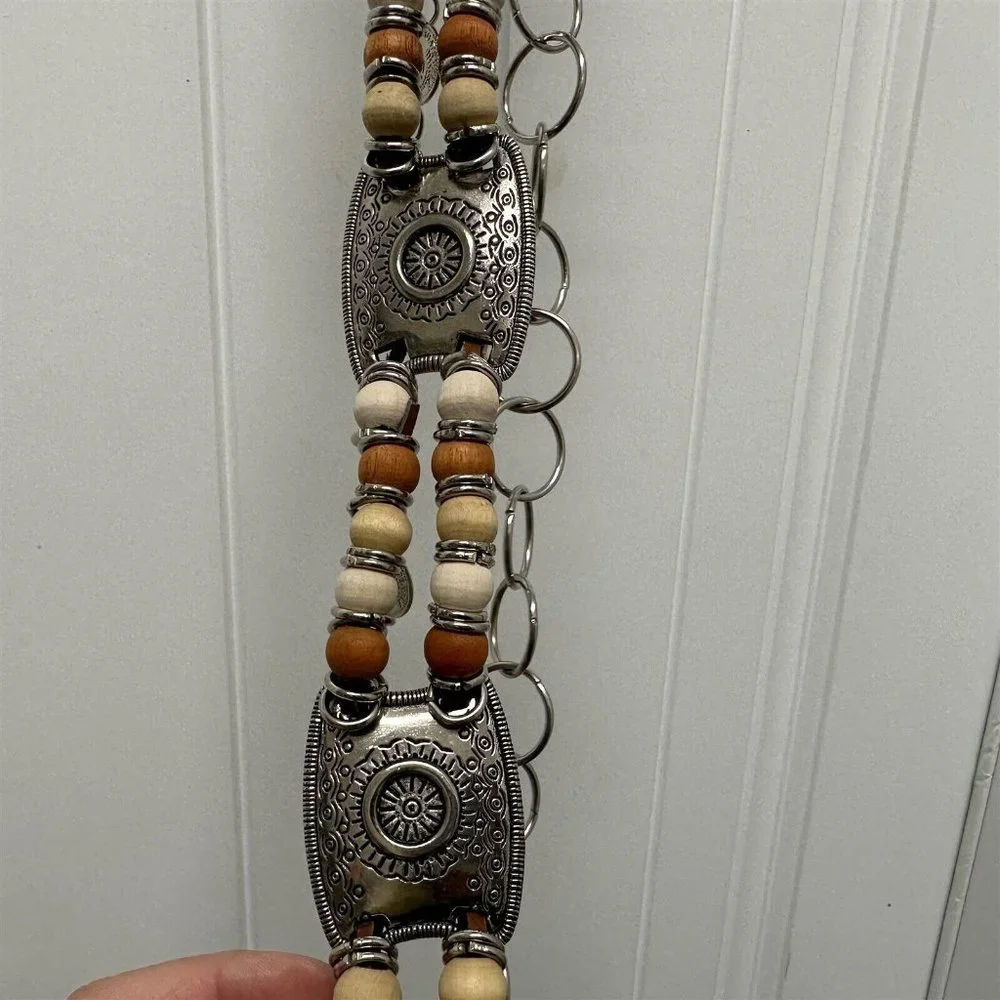 Chain Belt Western Style Beaded  Coins Silver Embossed Cowgirl